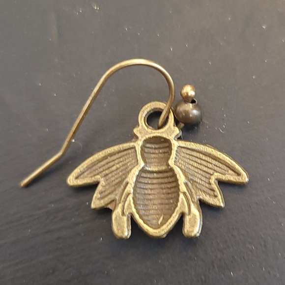 Handmade Antique Bronze Earrings Metal Bumble Bee Hypoallergenic Dangle Hook - Picture 8 of 12